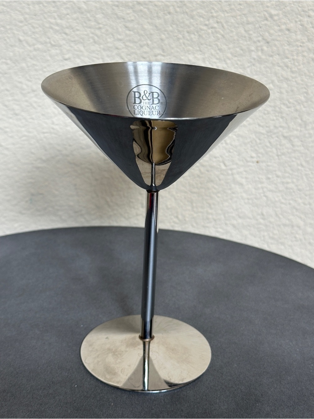 B&B Cognac Branded Martini Glass Minimalist Stainless Steel Design